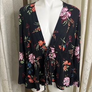Torrid Black Floral Front Tie Cardigan